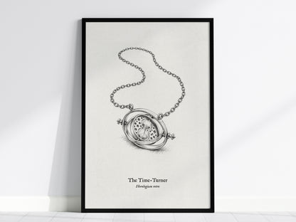 The Time-Turner Poster | Horologium Retro Pen and Ink Print | Vintage Scientific Illustration Wall Art — framed wall art, 24x