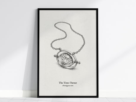 The Time-Turner Poster | Horologium Retro Pen and Ink Print | Vintage Scientific Illustration Wall Art — framed wall art, 24x