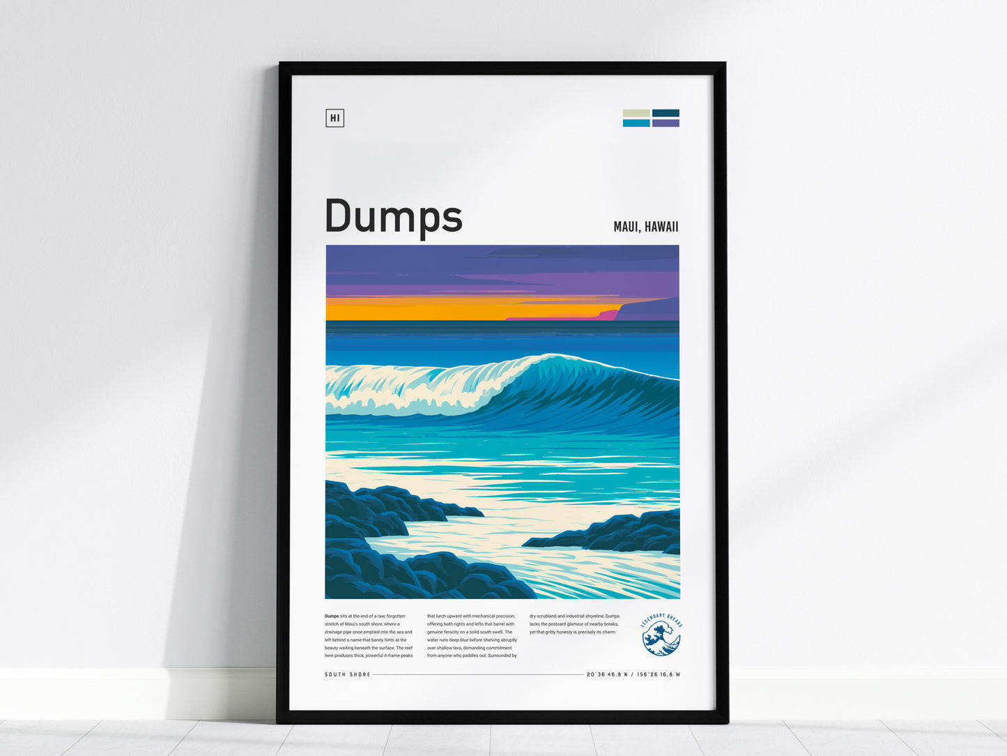 Dumps, Hawaii Poster | Tropical Reef Break Surf Wall Art — framed wall art, 24x36 in