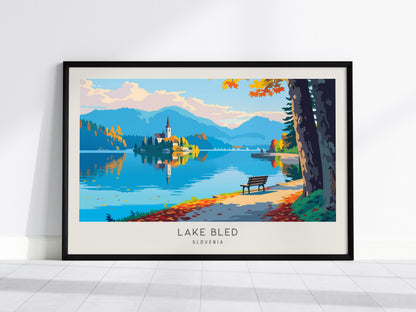 Lake Bled Landscape Matte Border Poster | Slovenia Framed or Unframed Travel Gift — framed wall art, 24x36 in