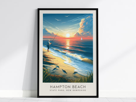 Hampton Beach Matte Border Poster | State Park, New Hampshire Coastal Beach Decor — framed wall art, 24x36 in