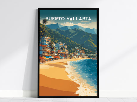 Puerto Vallarta, Mexico Poster | Tropical Beach Print Coastal Wall Art — framed wall art, 24x36 in