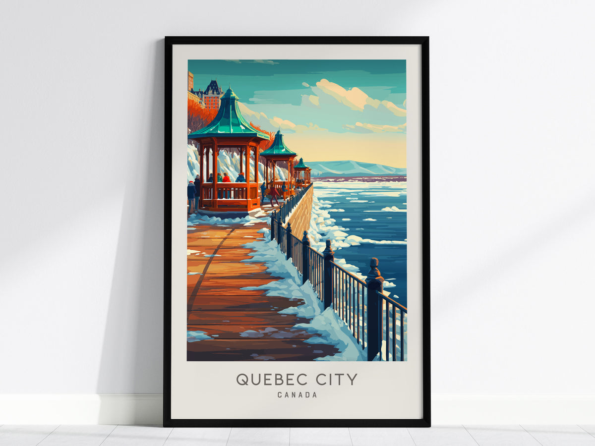 Quebec City Matte Border Poster | Canada Destination Print Travel Wall Art — framed wall art, 24x36 in