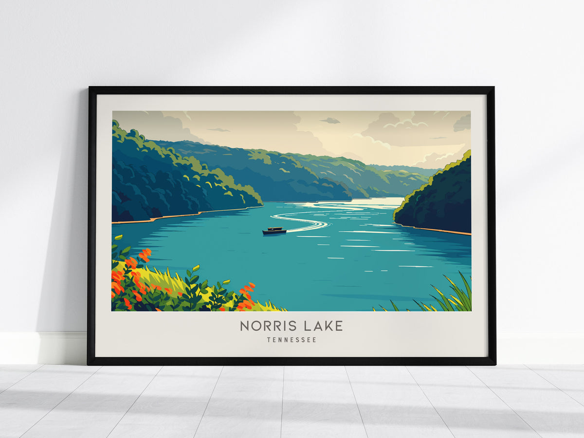 Norris Lake Landscape Matte Border Poster | Tennessee Vacation Wall Art — framed wall art, 24x36 in