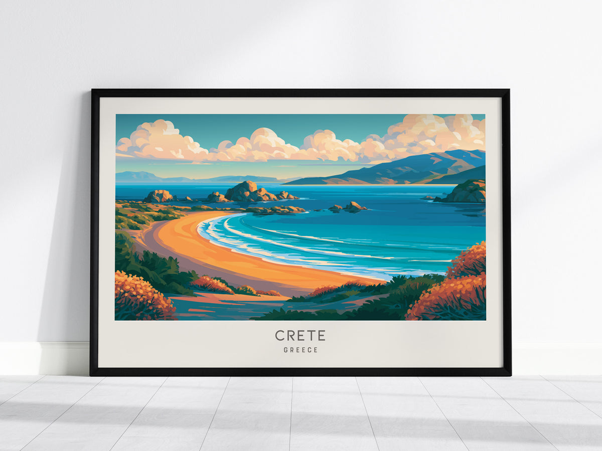 Crete Landscape Matte Border Poster | Greece Tropical Beach Print Vacation Wall Art — framed wall art, 24x36 in