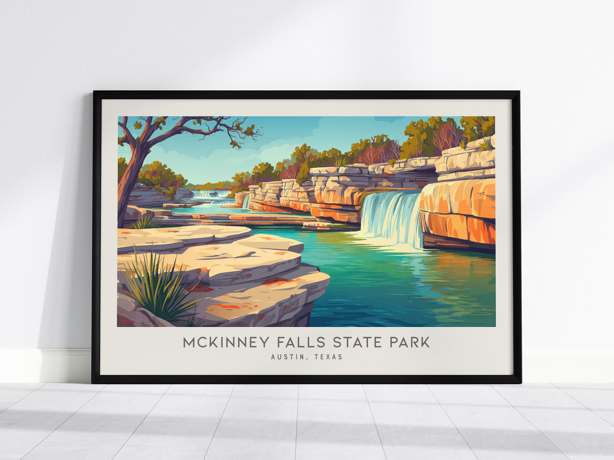 McKinney Falls State Park Landscape Matte Border Poster | Austin, Texas Framed or Unframed Travel Wall Art — framed wall art