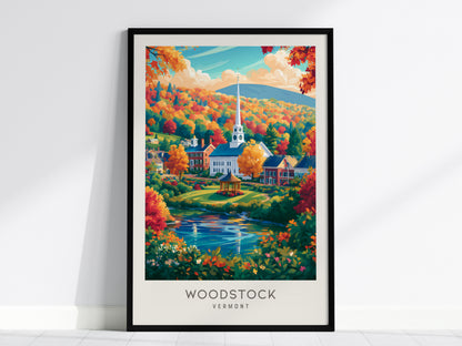 Woodstock Matte Border Poster | Vermont Travel Gift Framed or Unframed — framed wall art, 24x36 in