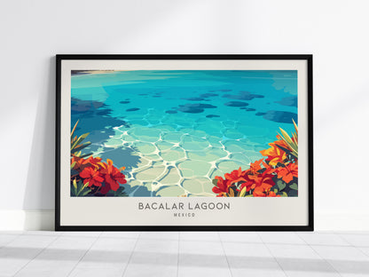 Bacalar Lagoon Landscape Matte Border Poster | Mexico Coastal Beach Decor Travel Wall Art — framed wall art, 24x36 in