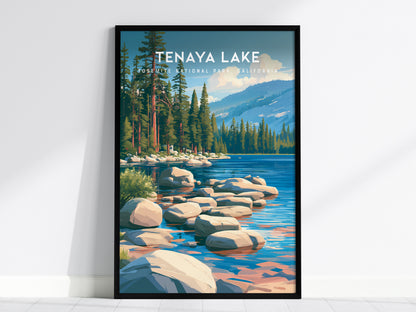 Tenaya Lake, Yosemite National Park, California Poster | Mountain Lake Vacation Wall Art — framed wall art, 24x36 in