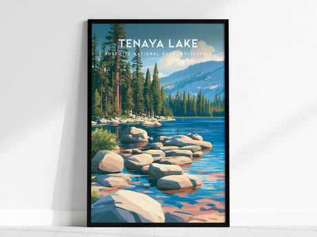 Tenaya Lake, Yosemite National Park, California Poster | Mountain Lake Vacation Wall Art — framed wall art, 24x36 in
