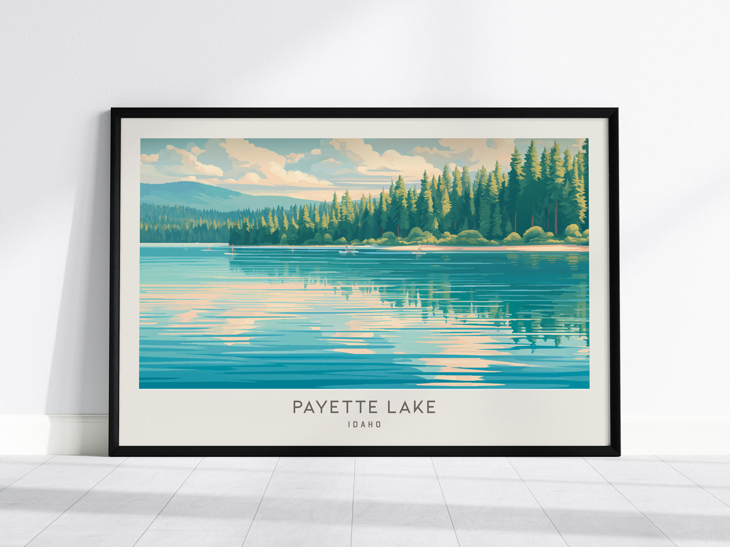 Payette Lake Landscape Matte Border Poster | Idaho Beach House Decor — framed wall art, 24x36 in