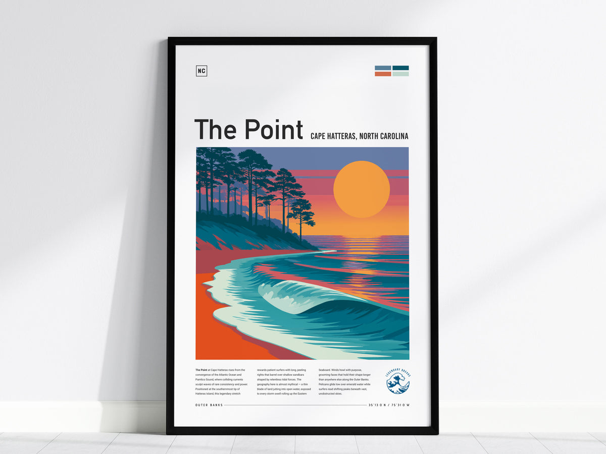 The Point, Cape Hatteras, North Carolina Poster | Surf Wall Art Beach House Decor — framed wall art, 24x36 in