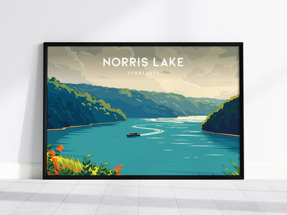Norris Lake, Tennessee Landscape Poster | Lakeside Getaway Framed or Unframed Wall Art — framed wall art, 24x36 in