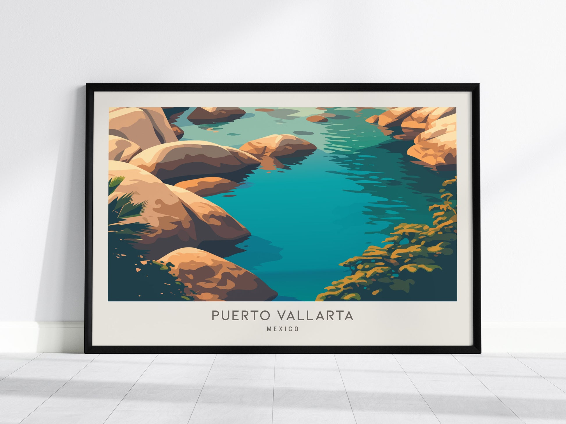 Puerto Vallarta Landscape Matte Border Poster | Travel Wall Art — framed wall art, 24x36 in