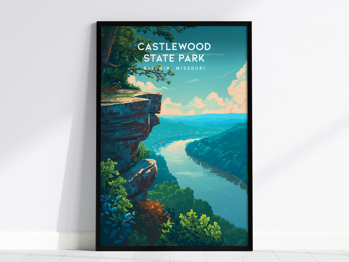 Castlewood State Park, Ballwin, Missouri Poster | River Bluffs & Forest Trail Wall Art — framed wall art, 24x36 in