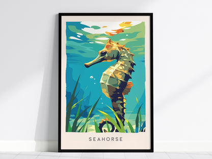 Seahorse Wildlife Poster | Graceful Ocean Dweller Fine Wall Art — framed wall art, 24x36 in