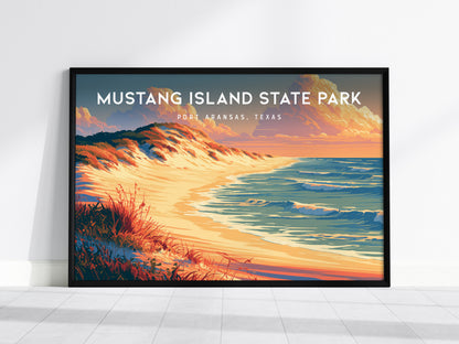 Mustang Island State Park, Port Aransas, Texas Landscape Poster | Coastal Beach Decor Wall Art — framed wall art, 24x36 in