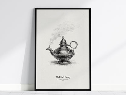 Aladdin's Lamp Poster | Lucerna Geniorum Pen and Ink Print Vintage Scientific Illustration Wall Art — framed wall art, 24x36