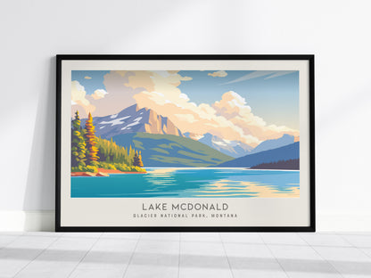 Lake McDonald Landscape Matte Border Poster | Glacier National Park, Montana Travel Wall Art — framed wall art, 24x36 in