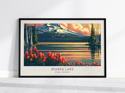 Sparks Lake Landscape Matte Border Poster | Bend, Oregon Travel Gift Wall Art — framed wall art, 24x36 in