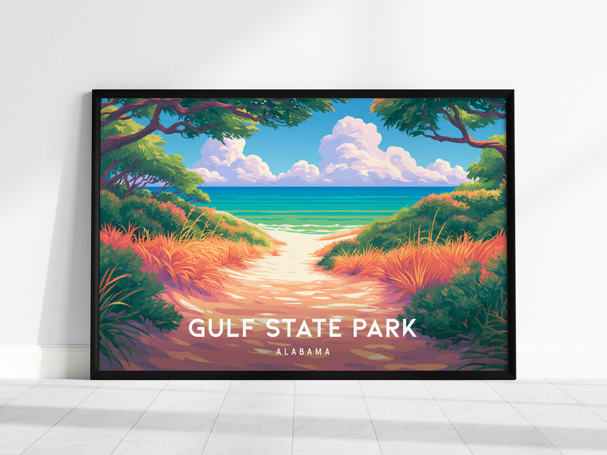 Gulf State Park Landscape Poster | Alabama Framed or Unframed Travel Gift Wall Art — framed wall art, 24x36 in