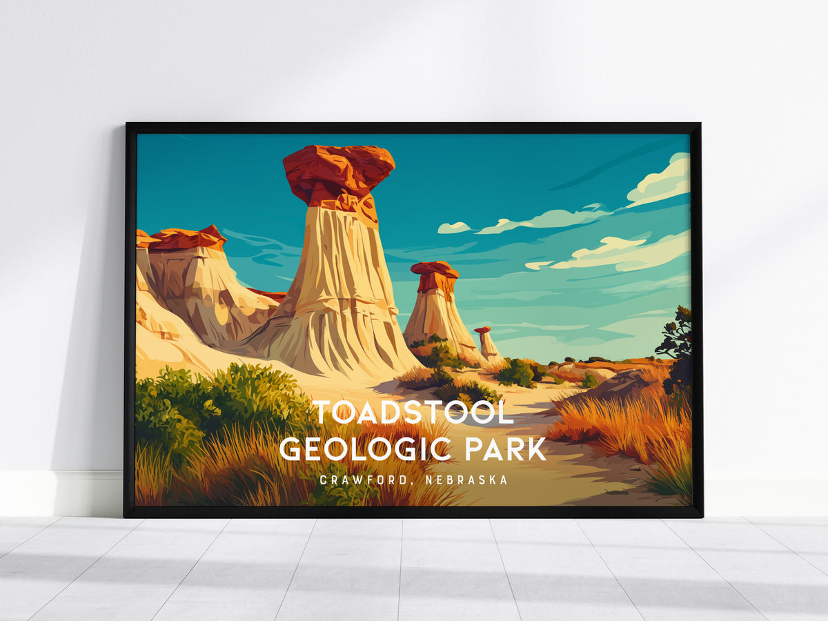 Toadstool Geologic Park Landscape Poster | Crawford, Nebraska Vacation Wall Art — framed wall art, 24x36 in