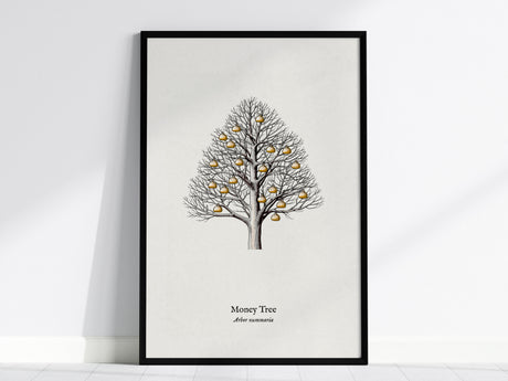 Money Tree Poster | Arbor Nummaria Pen and Ink Print — Vintage Botanical Illustration Wall Art — framed wall art, 24x36 in