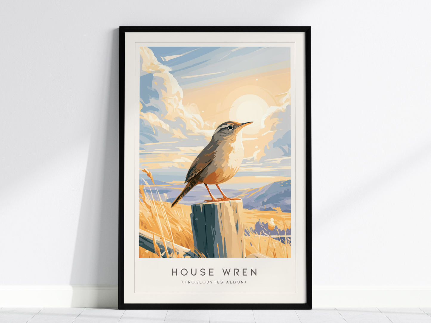 House Wren, Troglodytes aedon Poster | Charming Songbird Nature Wall Art — framed wall art, 24x36 in