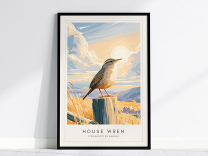 House Wren, Troglodytes aedon Poster | Charming Songbird Nature Wall Art — framed wall art, 24x36 in