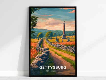 Gettysburg, Pennsylvania Poster | Historic Battlefield & Monument Travel Gift Wall Art — framed wall art, 24x36 in