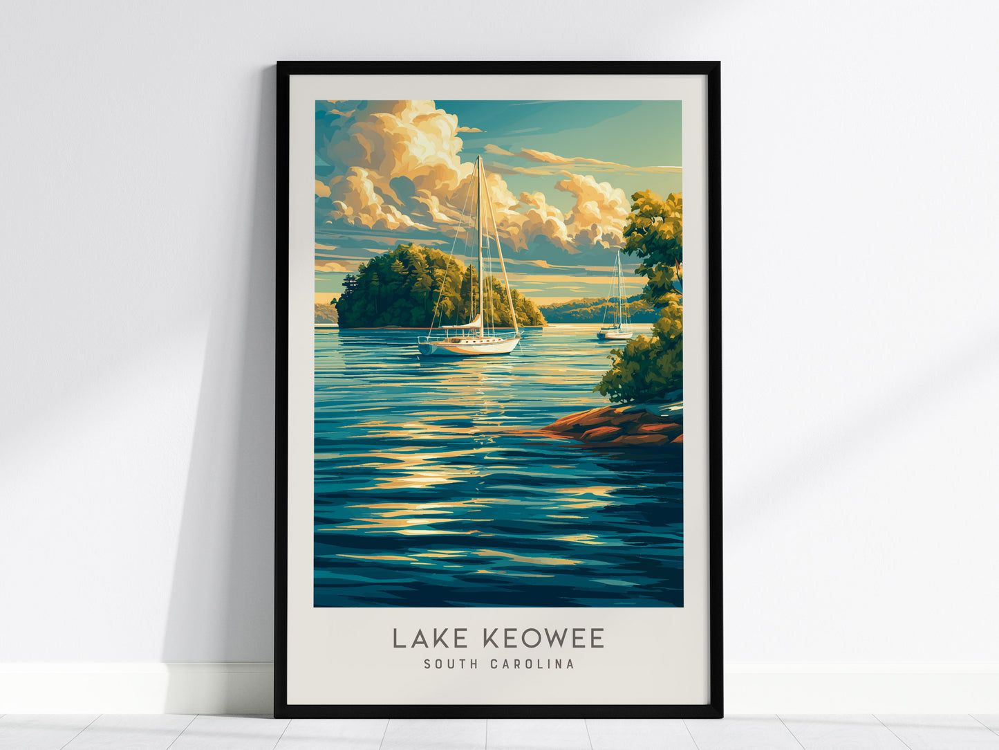 Lake Keowee Matte Border Poster | South Carolina Travel Wall Art — framed wall art, 24x36 in