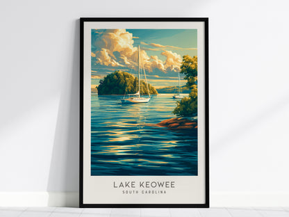 Lake Keowee Matte Border Poster | South Carolina Travel Wall Art — framed wall art, 24x36 in