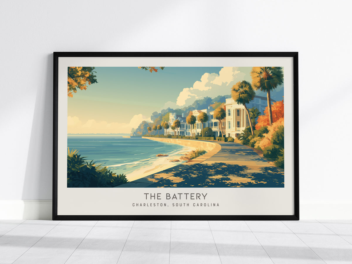 The Battery Landscape Matte Border Poster | Charleston, South Carolina Travel Wall Art — framed wall art, 24x36 in