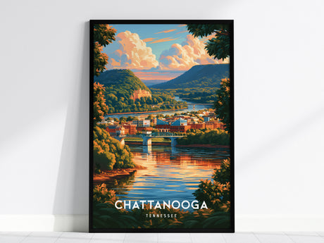 Chattanooga, Tennessee Poster | River City Mountain Views Wall Art — framed wall art, 24x36 in