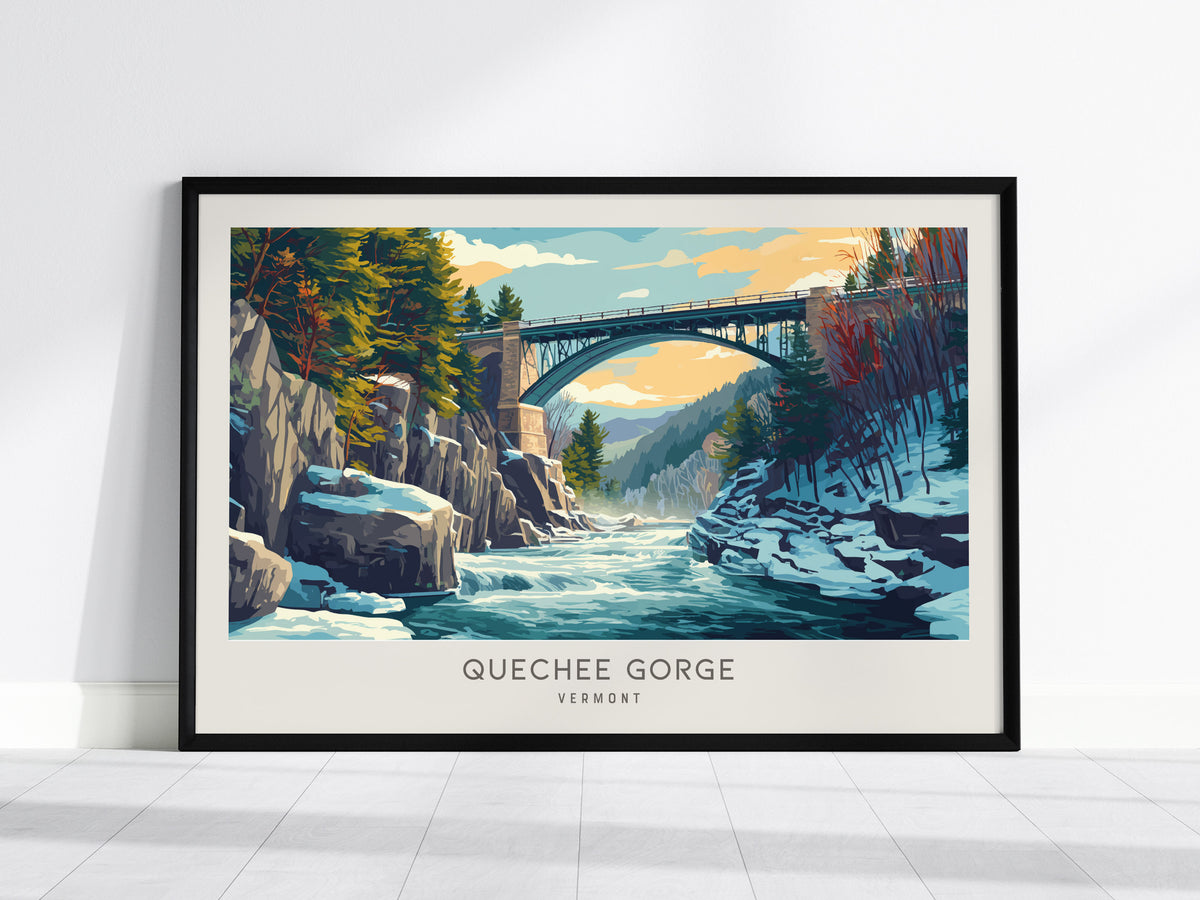 Quechee Gorge Landscape Matte Border Poster | Vermont Travel Gift Vacation Wall Art — framed wall art, 24x36 in