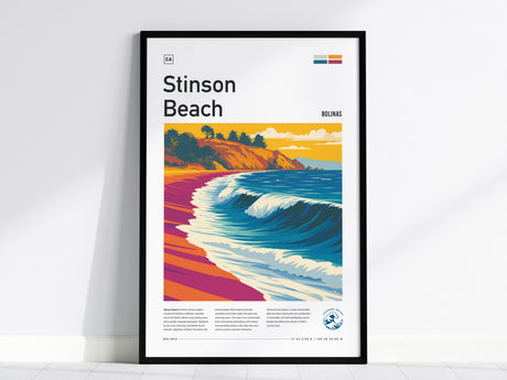 Stinson Beach, California Poster | Golden Coast Surf & Sunset Wall Art — framed wall art, 24x36 in