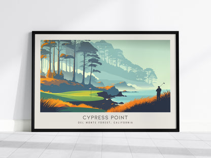 Cypress Point Landscape Matte Border Poster | Del Monte Forest, California Country Club Decor Golf Course Print — framed wall