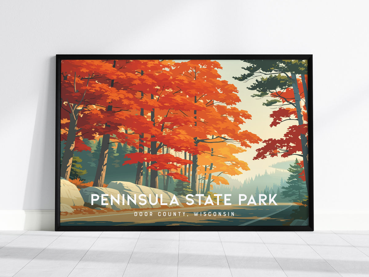 Peninsula State Park Landscape Poster | Door County, Wisconsin Bluffs & Shoreline Framed or Unframed — framed wall art, 24x36