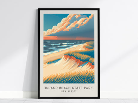 Island Beach State Park Matte Border Poster | New Jersey Beach House Decor Travel Wall Art — framed wall art, 24x36 in