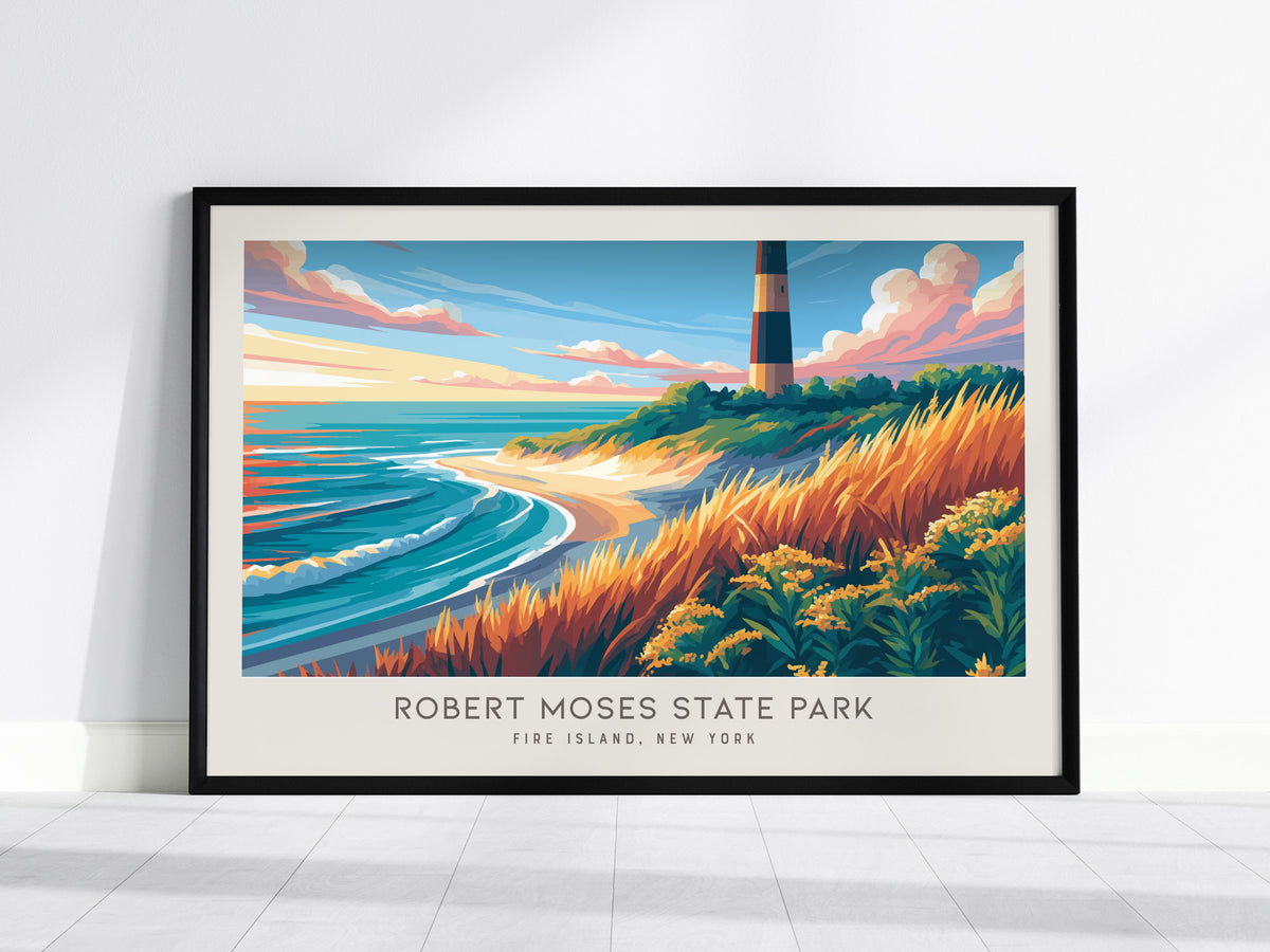 Robert Moses State Park Landscape Matte Border Poster | Fire Island, New York Travel Wall Art — framed wall art, 24x36 in