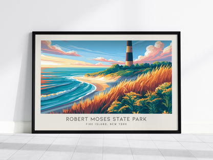 Robert Moses State Park Landscape Matte Border Poster | Fire Island, New York Travel Wall Art — framed wall art, 24x36 in