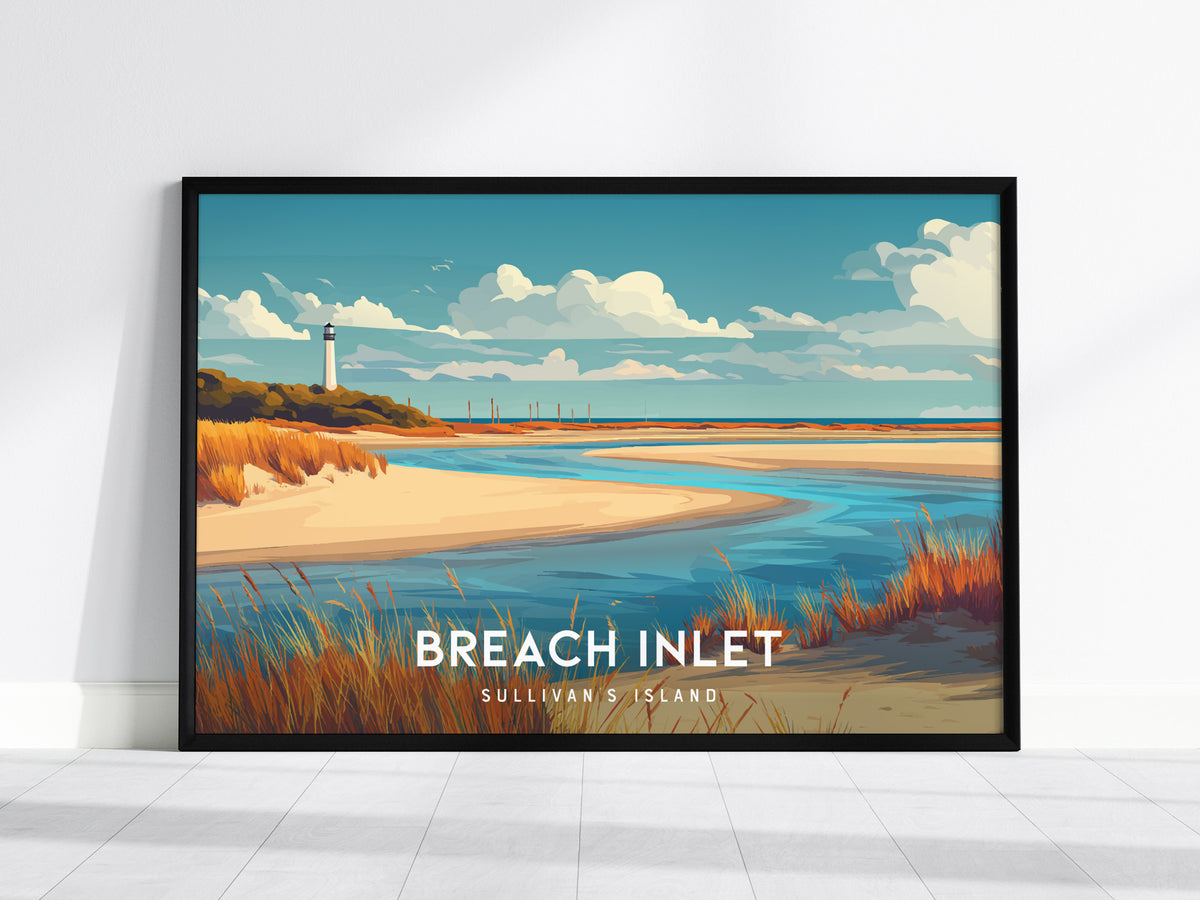 Breach Inlet Landscape Poster | Sullivan's Island Tropical Beach Print Wall Art — framed wall art, 24x36 in