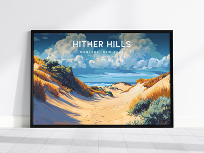 Hither Hills Landscape Poster | Montauk, New York Destination Print Beach House Decor — framed wall art, 24x36 in