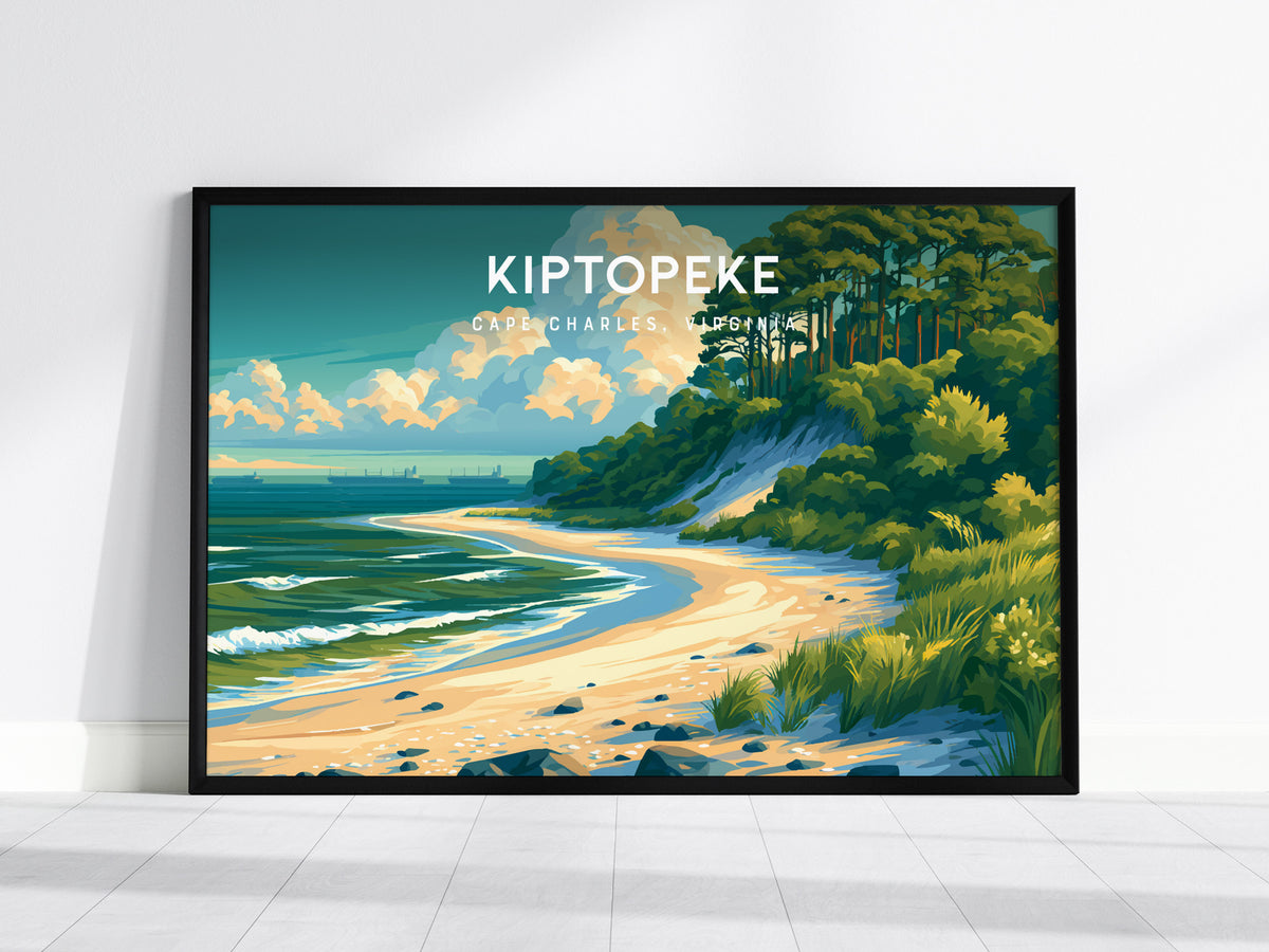 Kiptopeke Landscape Poster | Cape Charles, Virginia Vacation Wall Art — framed wall art, 24x36 in
