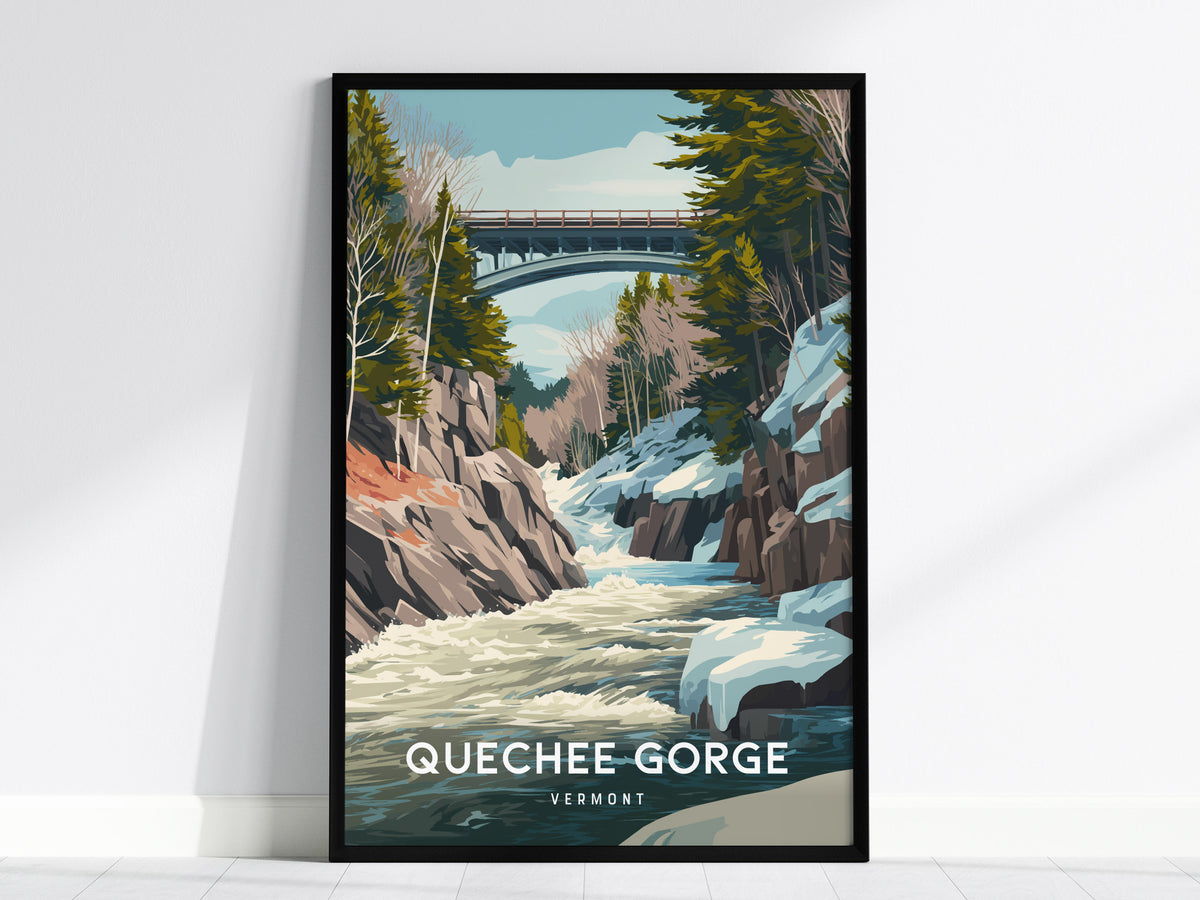 Quechee Gorge, Vermont Poster | Scenic Bridge & River Valley Wall Art — framed wall art, 24x36 in