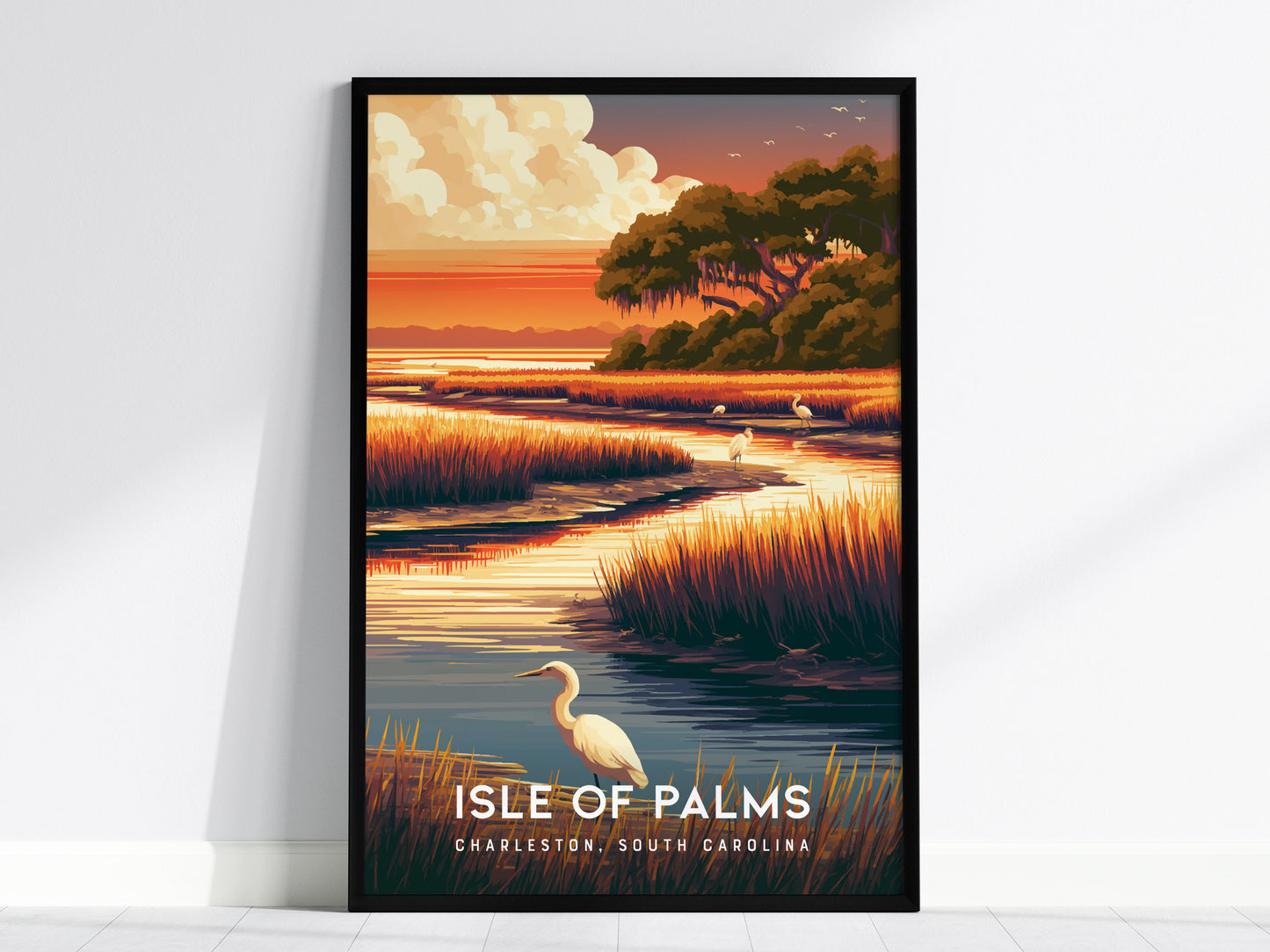 Isle of Palms, South Carolina Poster | Golden Beach & Palm Tree Wall Art — framed wall art, 24x36 in
