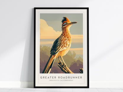 Greater Roadrunner Poster | Desert Bird & Cactus Southwest Wall Art — framed wall art, 24x36 in
