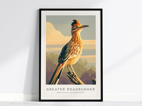 Greater Roadrunner Poster | Desert Bird & Cactus Southwest Wall Art — framed wall art, 24x36 in