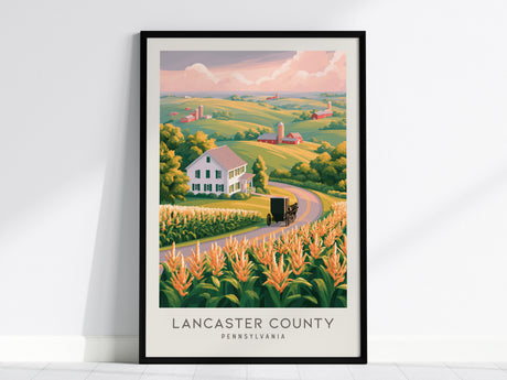 Lancaster County Matte Border Poster | Pennsylvania Destination Print Travel Wall Art — framed wall art, 24x36 in