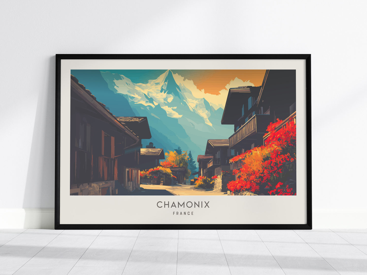 Chamonix Landscape Matte Border Poster | France Travel Wall Art — framed wall art, 24x36 in